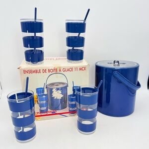 Mid Century Shelton Designs Cameo Ice Bucket Bar Set | 11-Piece Blue Lucite